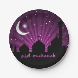 Eid Mosque Purple Night - Paper Plate