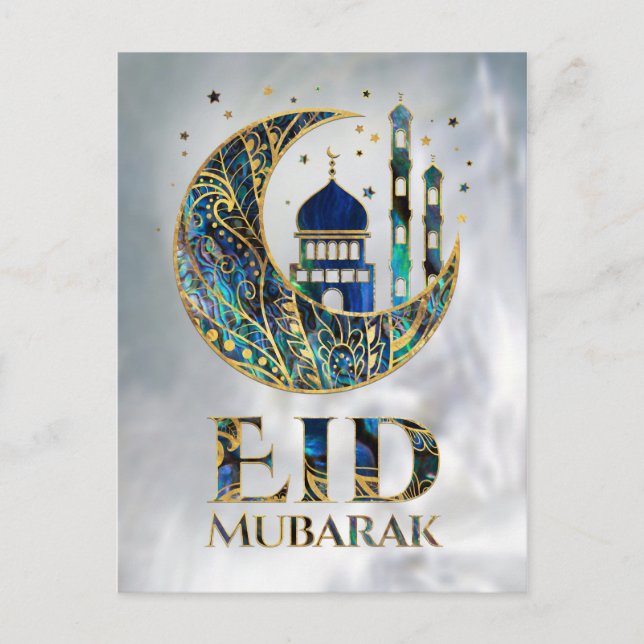 Eid Mubarak - Abalone Shell, Pearl and Gold Postcard (Front)