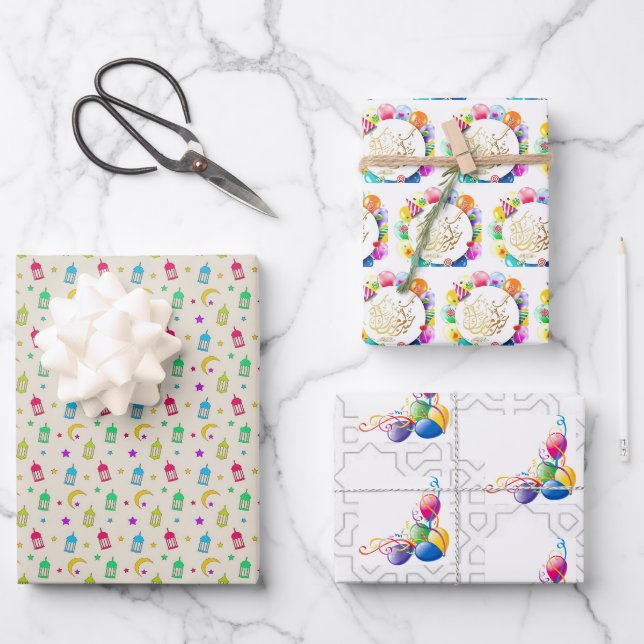 Eid mubarak balloons wrapping paper sheet (Front)