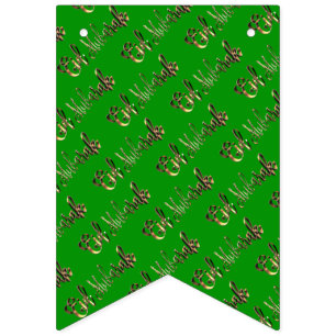 Eid Mubarak Blessed Eid Text Pattern Gold Green Bunting Flags