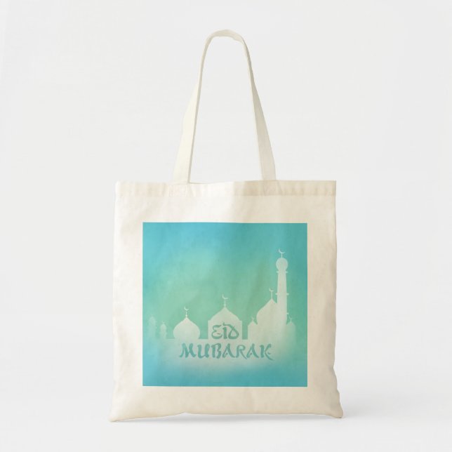 Eid Mubarak Blue Watercolor Mosque - Budget Tote Bag (Front)