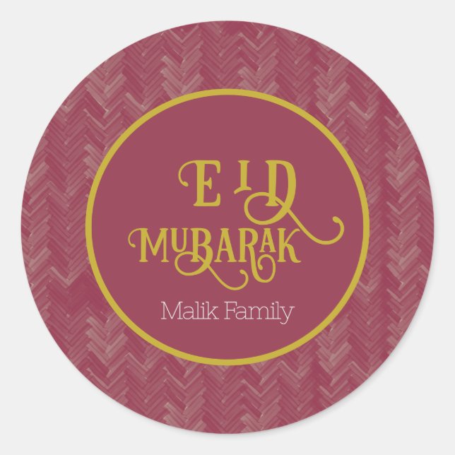 Eid Mubarak Chevron Luxurious Red Personalized Classic Round Sticker (Front)