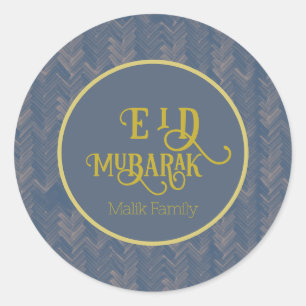 Eid Mubarak Chevron Retro Blue Personalized Classic Round Sticker