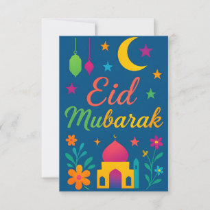Eid Mubarak - Colorful for Kids Mosque Flowers Invitation