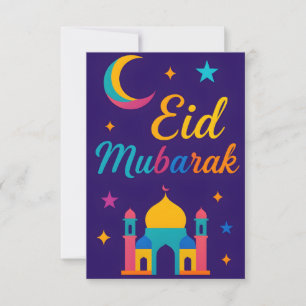Eid Mubarak - Colorful for Kids Mosque Flowers Invitation