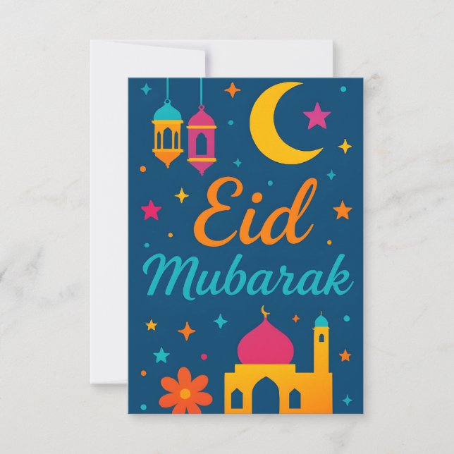 Eid Mubarak - Colorful for Kids Mosque Flowers Invitation (Front)