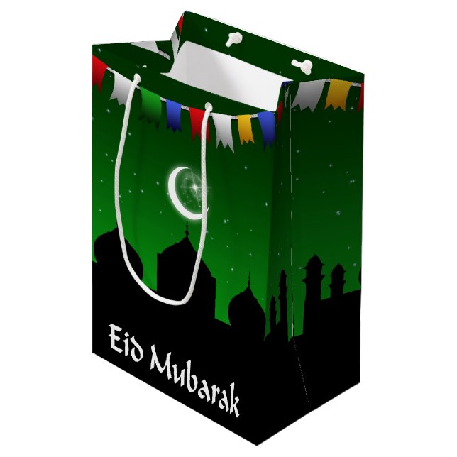 Eid Mubarak Colourful Garland Medium Gift Bag (Front Angled)