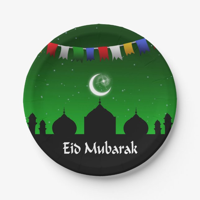 Eid Mubarak Colourful Garland Paper Plate (Front)