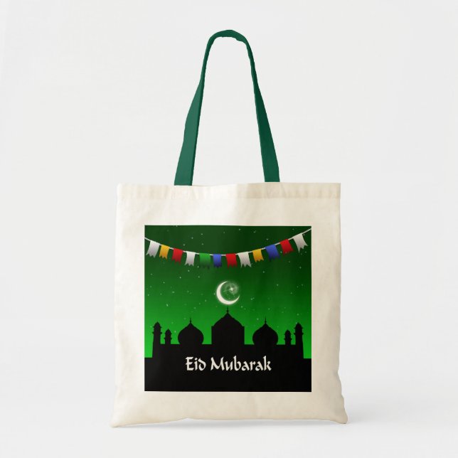 Eid Mubarak Colourful Garland Tote Bag (Front)