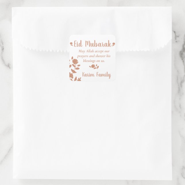 Eid Mubarak Custom Islam Home Decor Floral   Square Sticker (Bag)