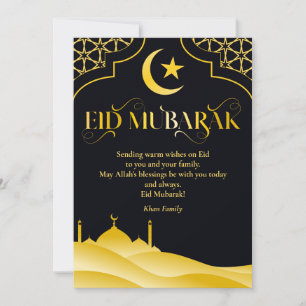 Eid Mubarak Custom Name Elegant Modern Black Gold Holiday Card