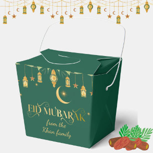 Eid Mubarak Custom Name Elegant Modern Green Gold Favor Box