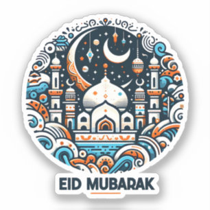 Eid Mubarak Decorated Crescent Colourful Mosque Ar