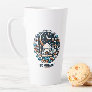 Eid Mubarak Decorated Crescent Colourful Mosque Ar Latte Mug