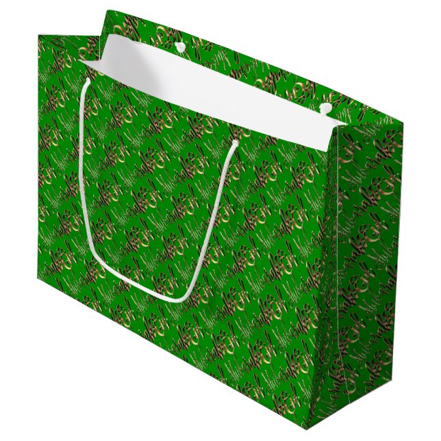 Eid Mubarak Elegant Gold Green Typography Large Gift Bag (Front Angled)