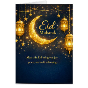 Eid Mubarak Elegant Lanterns & Crescent greeting