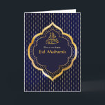 Eid Mubarak Family Photo Greeting Holiday Card<br><div class="desc">Blue and gold eid mubarak family/couple photo greetings card designed to be quickly and easily customized to your specifics.</div>