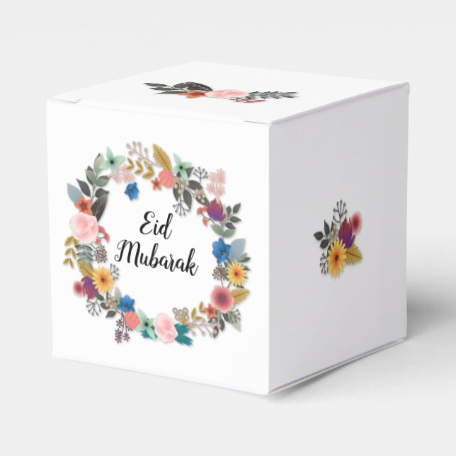 EID MUBARAK FLORAL WREATH FAVOUR CUBE FAVOR BOX (Front Side)