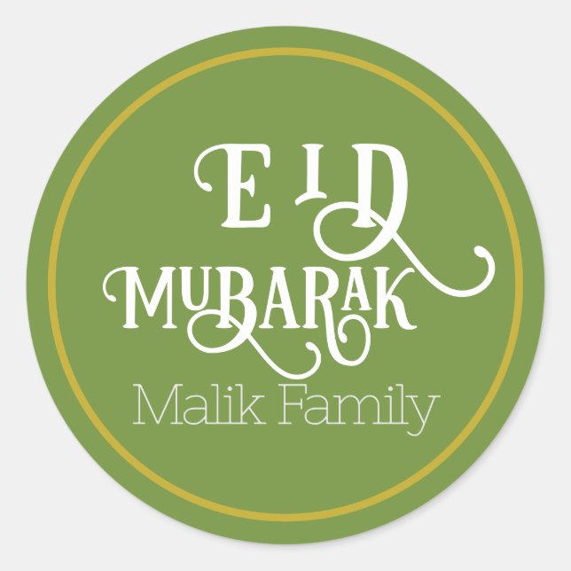 Eid Mubarak Forest Green Colour Plain Personalized Classic Round Sticker (Front)