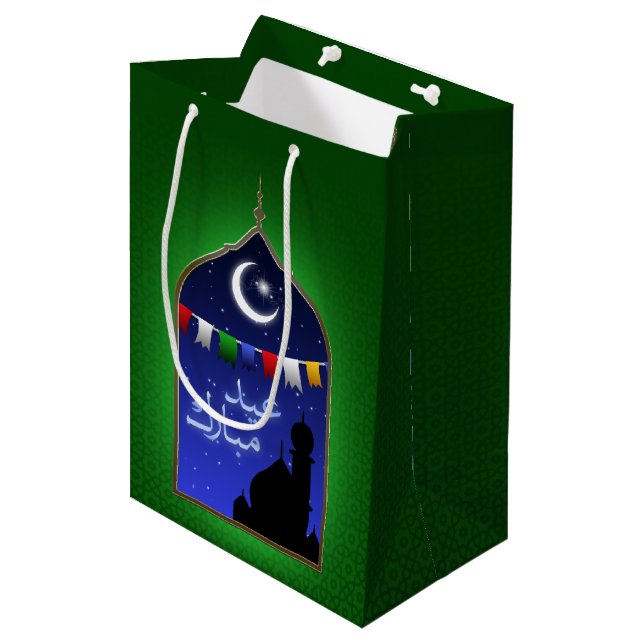 Eid Mubarak Garland Moon Medium Gift Bag (Front Angled)