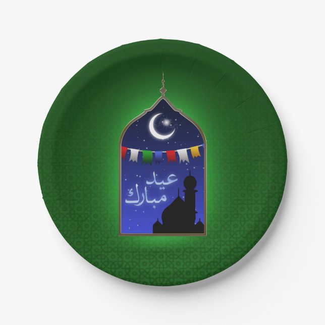 Eid Mubarak Garland Moon Paper Plate (Front)