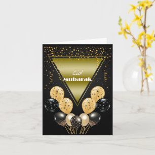 Eid Mubarak Gold and Black Confetti and Balloons  Card