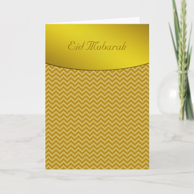 Eid Mubarak Gold Chevron Holiday Card (Front)