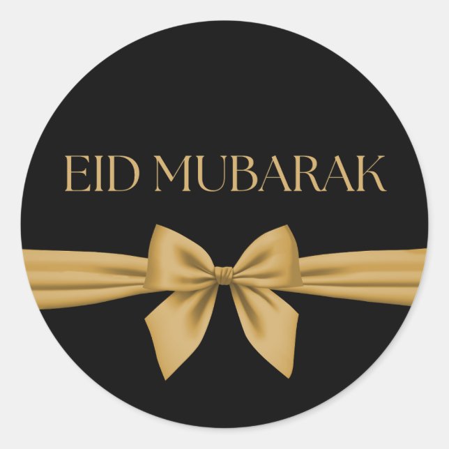 Eid Mubarak gold ribbon Classic Round Sticker (Front)