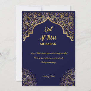 Eid Mubarak Golden Mandala Navy Blue Holiday Card