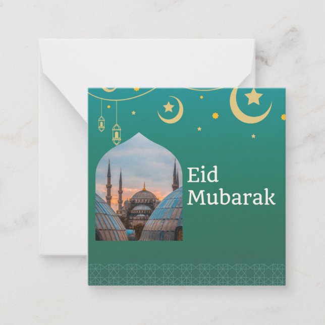 Eid Mubarak Green and Blue with Customizable Text Card (Front)