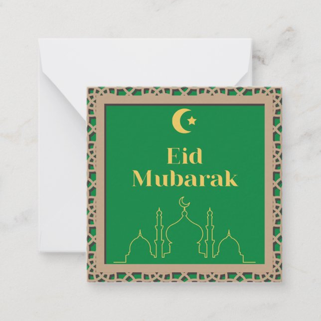 Eid Mubarak Green Background with 3D effect frame Card (Front)