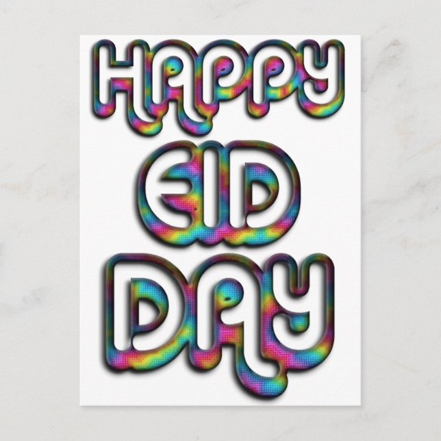 Eid Mubarak Greeting Rainbow Colours Typography Postcard (Front)