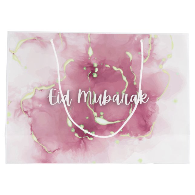 Eid Mubarak/Happy Eid Gift Bag Pink Marble Script  (Back)