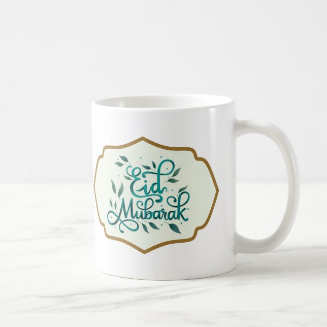 Eid Mubarak in Arabic In Green and Golden Colour Coffee Mug (Right)