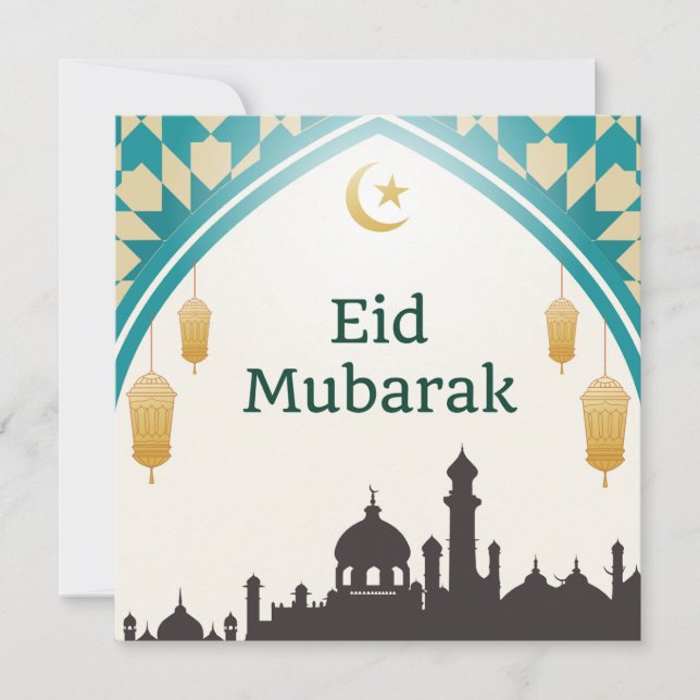 Eid Mubarak in White Background Invitation (Front)