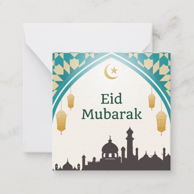 Eid Mubarak in White Background Note Card (Front)