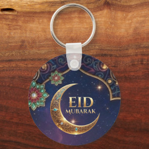 Eid Mubarak Islamic celebration Gold And navy Keychain
