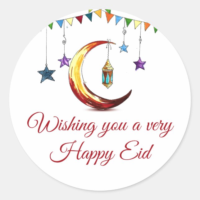 Eid Mubarak  Islamic Crescent  Classic Round Sticker (Front)