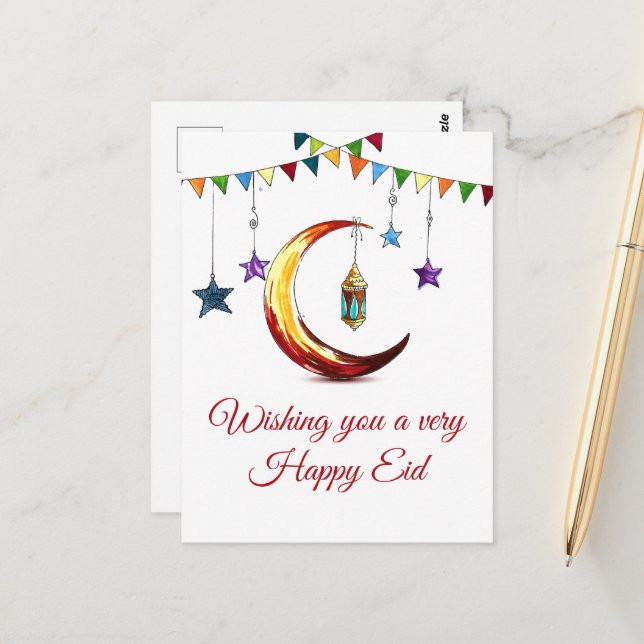 Eid Mubarak  Islamic Crescent  Postcard (Front/Back In Situ)