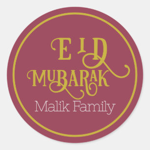 Eid Mubarak Luxurious Red Colour Plain Personalize Classic Round Sticker