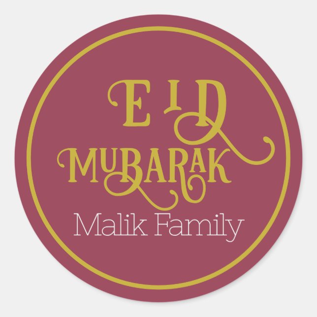 Eid Mubarak Luxurious Red Colour Plain Personalize Classic Round Sticker (Front)