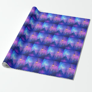 Eid Mubarak Magic Arabian Nights Crescent Blue Art Wrapping Paper