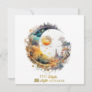 Eid Mubarak Moon and Sun fantasy Greeting Holiday Card