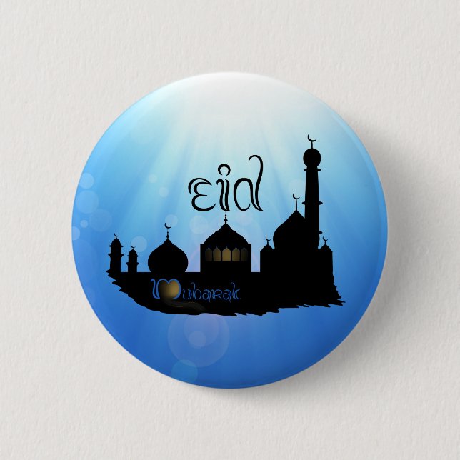 Eid Mubarak Mosque with Typography 2 Inch Round Button (Front)