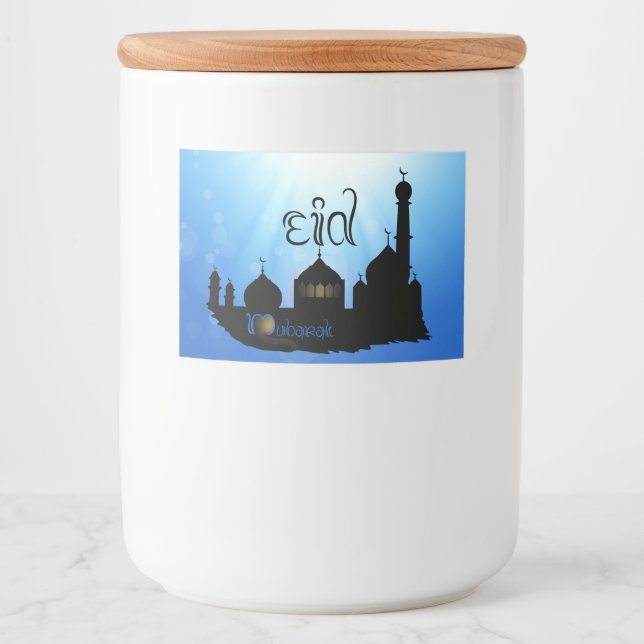 Eid Mubarak Mosque with Typography Food Label (Front)
