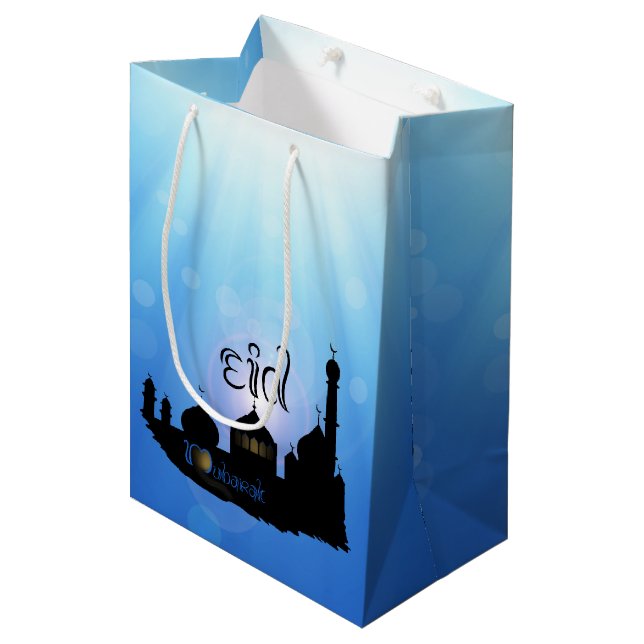 Eid Mubarak Mosque with Typography Medium Gift Bag (Front Angled)