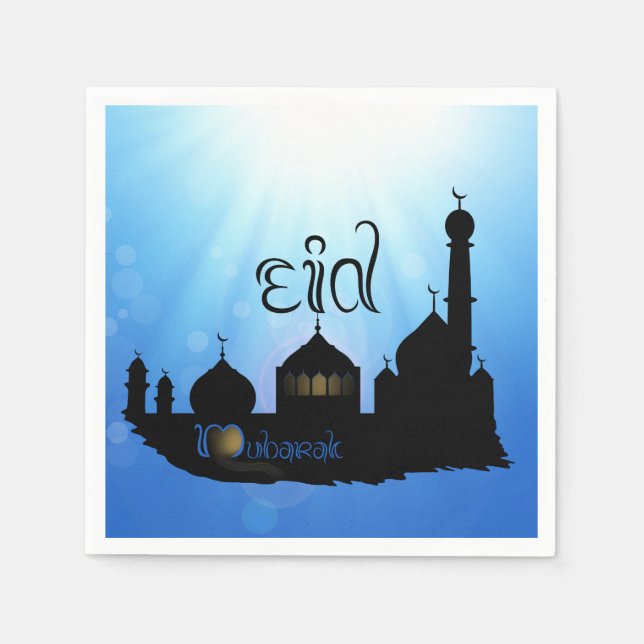 Eid Mubarak Mosque with Typography Napkin (Front)