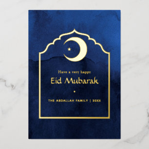 Eid Mubarak Navy Blue and Gold Foil Holiday Card