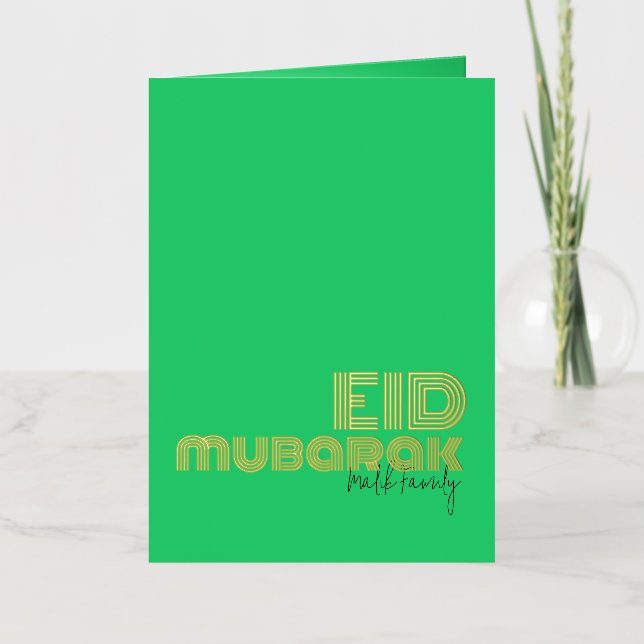 EID MUBARAK Neon Vibrant Green Art Deco Custom Foil Greeting Card (Front)