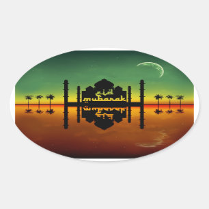 Eid Mubarak Night Reflection Oval Sticker